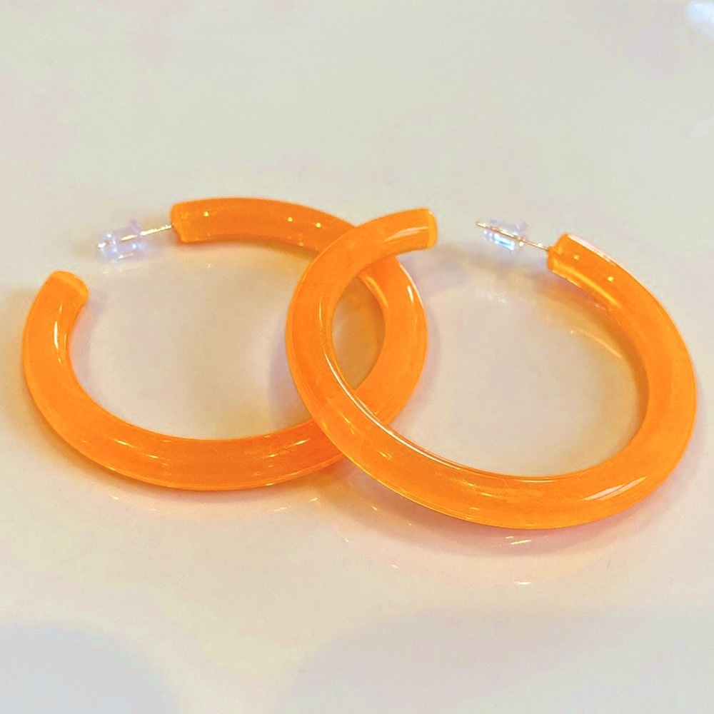 Neon Orange Acrylic Hoops NIB
